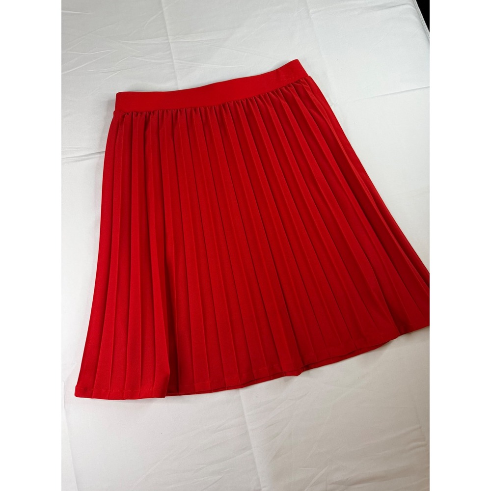Love Highlight Red Pleated Midi Skirt Medium Accordion Pleat Elastic Waist‎